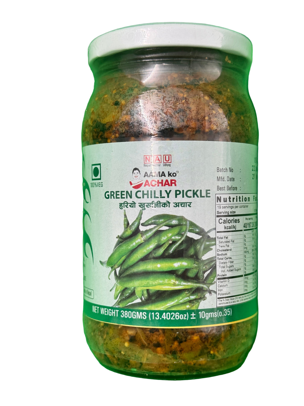 Aama Green Chilli Pickle 380g